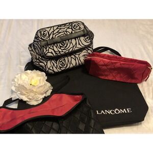 Lancôme- Overnight- Makeup - Travel Bag  - Toiletries Set of 4 bags- Black & Red